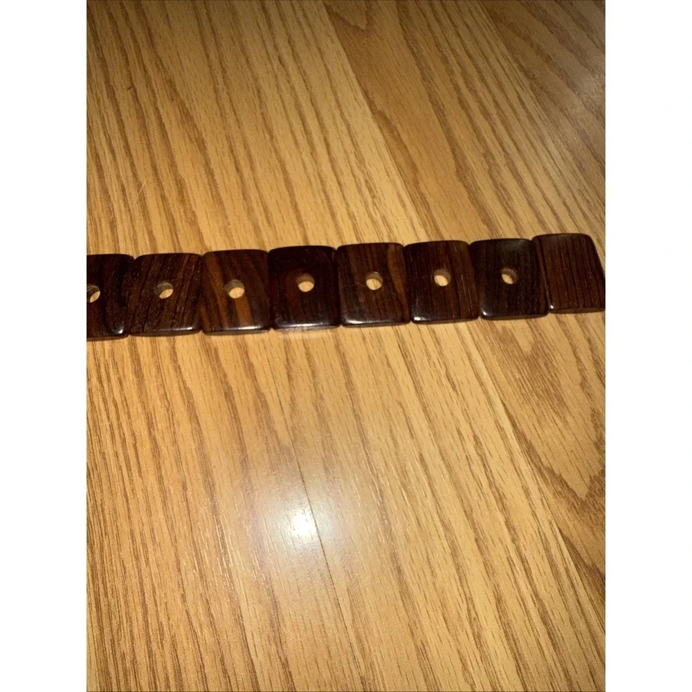 1970s Handcrafted Exotic Wood Link Belt, signed , medium